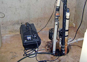 Pedestal sump pump system installed in a home in Modesto