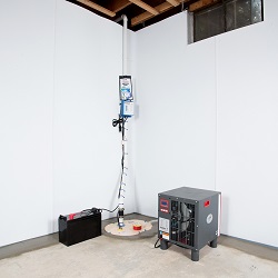Sump pump system, dehumidifier, and basement wall panels installed during a sump pump installation in Citrus Heights